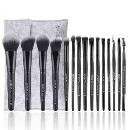 ZOREYA 15-Piece Makeup Brush Set with Black Handles