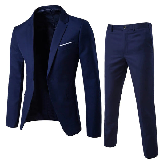 Mens 2 Piece Slim Fit Suit One Button Jacket Blazer Pants Suit Set