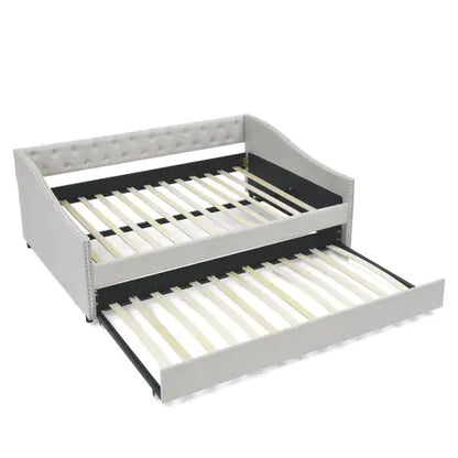 The Full-size Sofa Bed Features A Double Upholstered Tufted Sofa Bed On Wheels