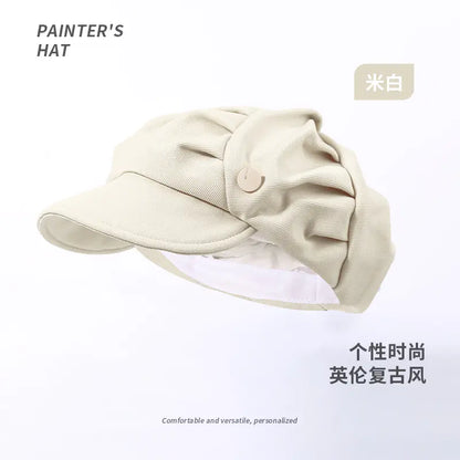 Retro PU Leather Beret Hat for Women in Spring/Fall
