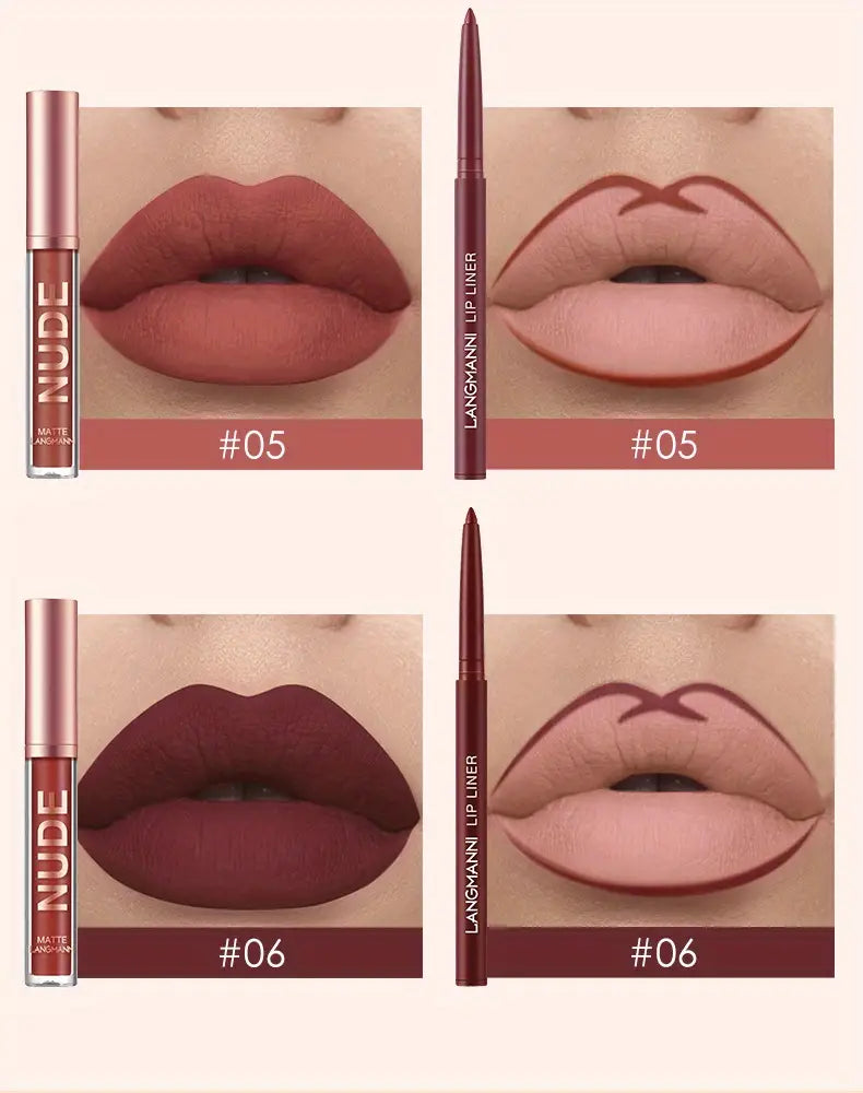 LANGMANNI 2Pcs Long-Lasting Lip Gloss & Liner Set