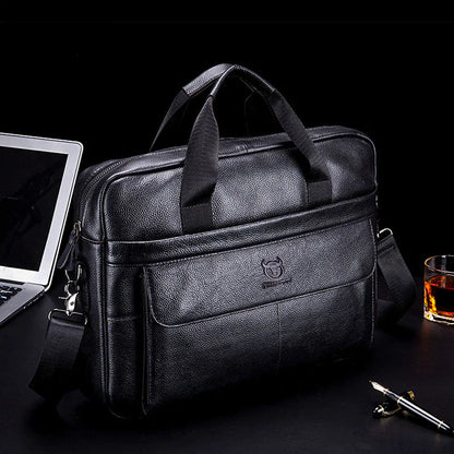 Men's Genuine Leather Business Briefcase - Cowhide Laptop Bag