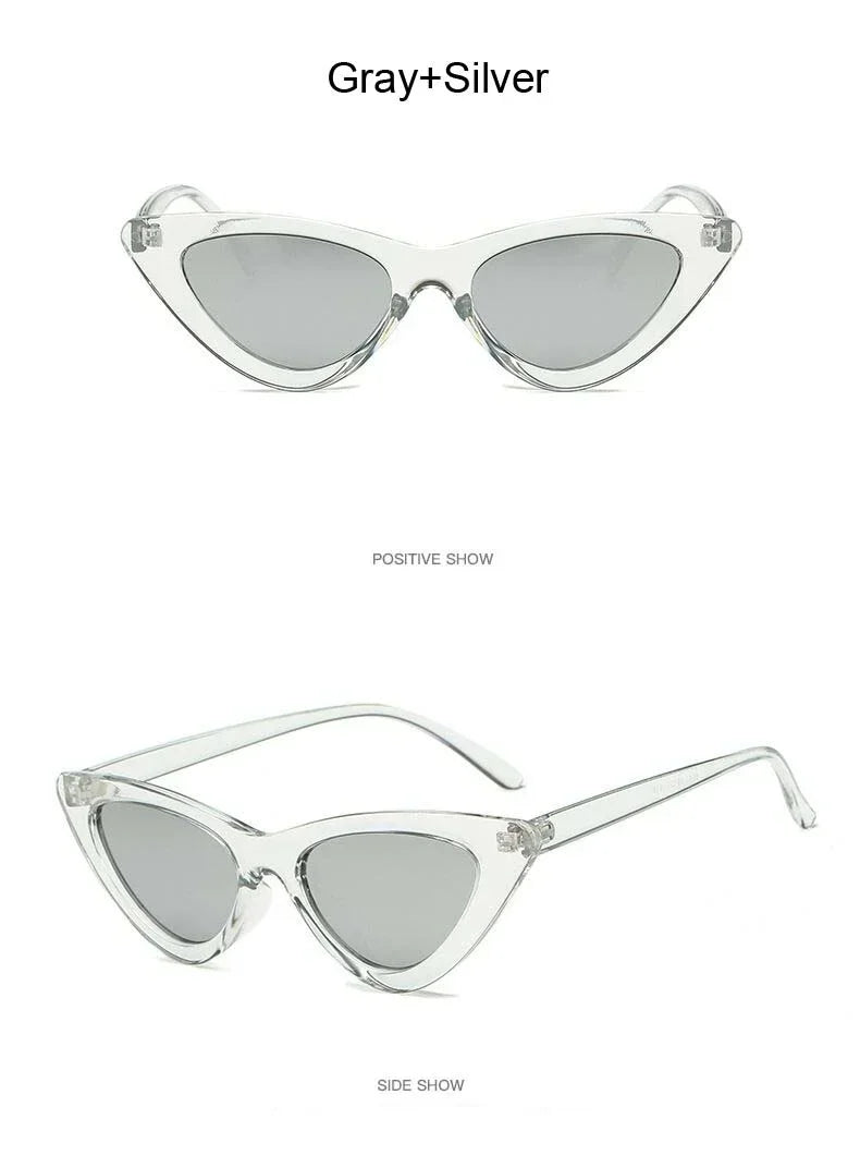 Cute Sexy Vintage Cat Eye Sunglasses Woman Small Black White Triangle Retro