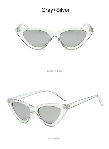 Cute Sexy Vintage Cat Eye Sunglasses Woman Small Black White Triangle Retro