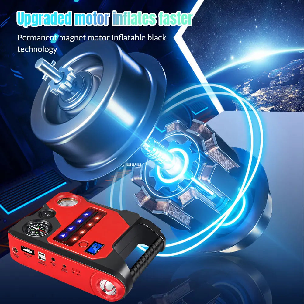 4 In1 Car Jump Starter with Air Compressor Portable Flashlight Starting Device