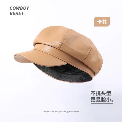 Retro PU Leather Beret Hat for Women in Spring/Fall