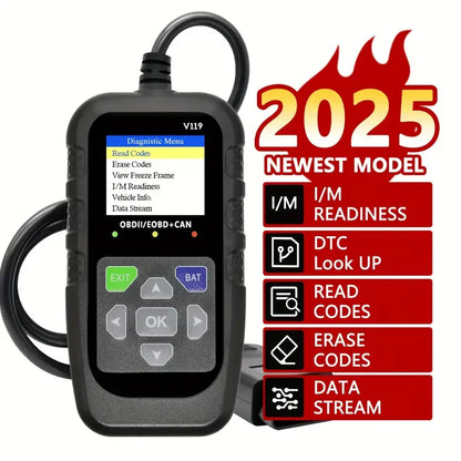 Code reader,V119 OBD2 Scanner: Car Diagnostic Tool with Voltage Test & USB Power, Reads/Clears Codes for EOBD/CAN OBD2 Vehicles