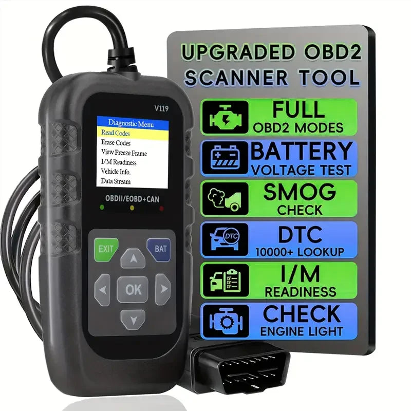 Code reader,V119 OBD2 Scanner: Car Diagnostic Tool with Voltage Test & USB Power, Reads/Clears Codes for EOBD/CAN OBD2 Vehicles