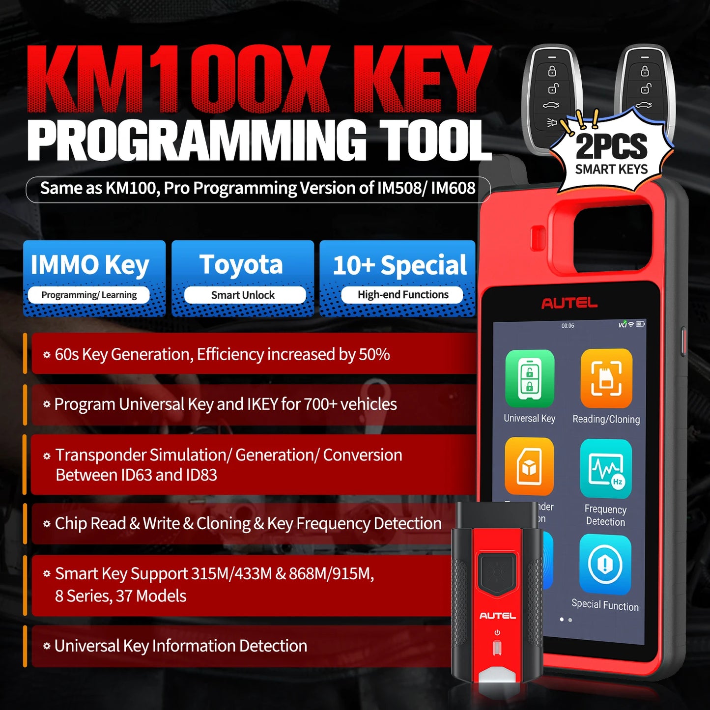 Autel KM100 KM100X Key Fob Programmer Universal Smart Key Generator Remote Immobilizer Tool