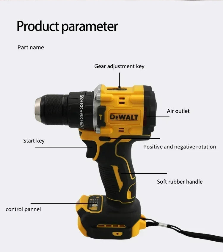 DEWALT Lithium Battery 20V Rechargeable Brushless Compact Electric Screwdriver Hand Drill Impact Drill DCD805
