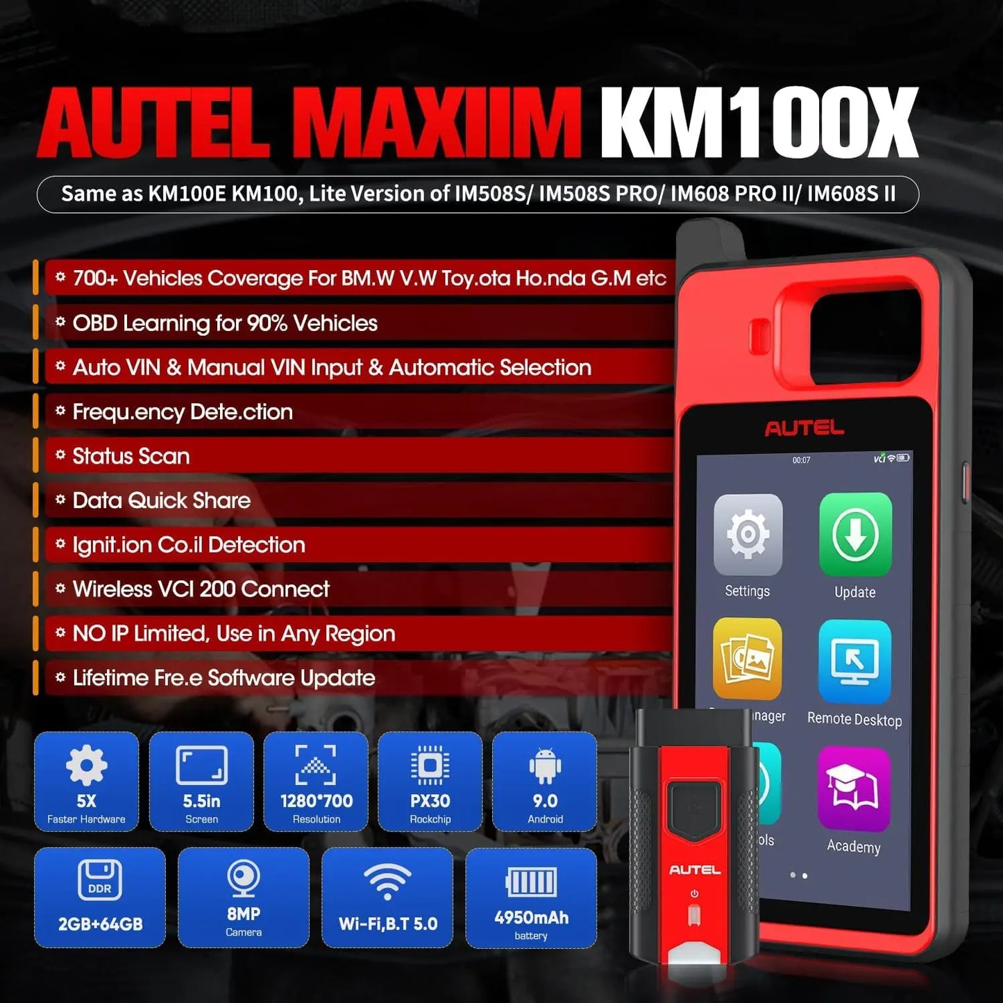 Autel KM100 KM100X Key Fob Programmer Universal Smart Key Generator Remote Immobilizer Tool