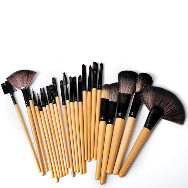 24-Piece Wooden Makeup Brush Set with Brush Bag