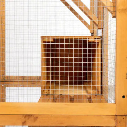 Outdoor Cat Enclosure, Large Wooden Cat Cage, Sun Roof, Perch, Sleeping Box, Pet Enclosure, Orange