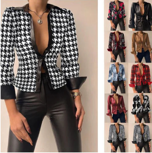 WOLFF Leather Patchwork Blouse with Long Sleeves (One Piece)