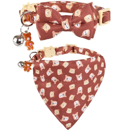 Lamphyface Cat Collar Breakaway with Cute Bow Tie Bandana and Bell Accessories Bear for Kitty Adjustable Safety