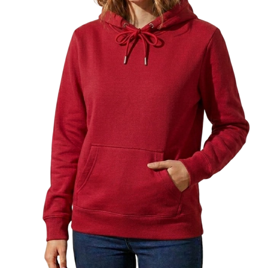 Rose Red Women's Casual Plain Pullover Hoodie Long Sleeve Cozy Hooded Sweatshirt