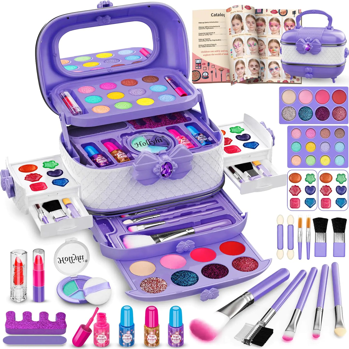 Hollyhi 58 Pcs Kids Makeup Kit for Girl Princess