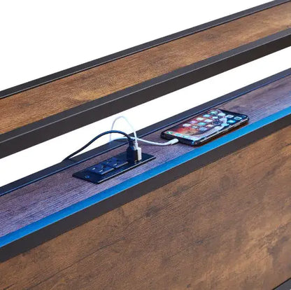 King Size Metal Platform Bed Frame With Wooden Headboard And Footboard With USB LINER