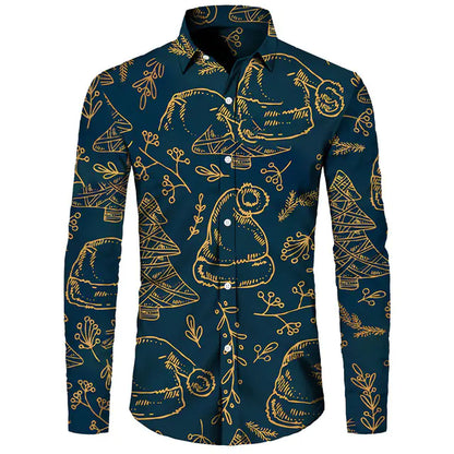 Hawaiian Christmas Theme Casual Polyester Men's Shirt