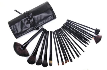 24-Piece Wooden Makeup Brush Set with Brush Bag