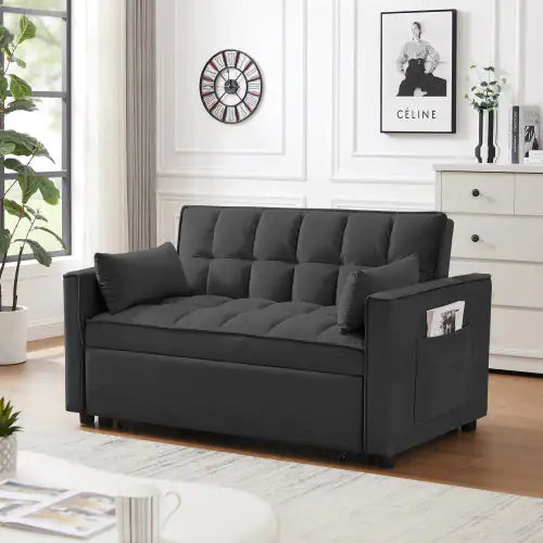 Modern Velvet Loveseat Futon Sofa Couch W  Pullout Bed,Small Love Seat Lounge Sofa W Reclining Backrest