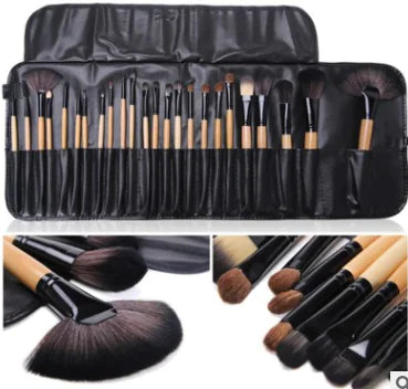 24-Piece Wooden Makeup Brush Set with Brush Bag