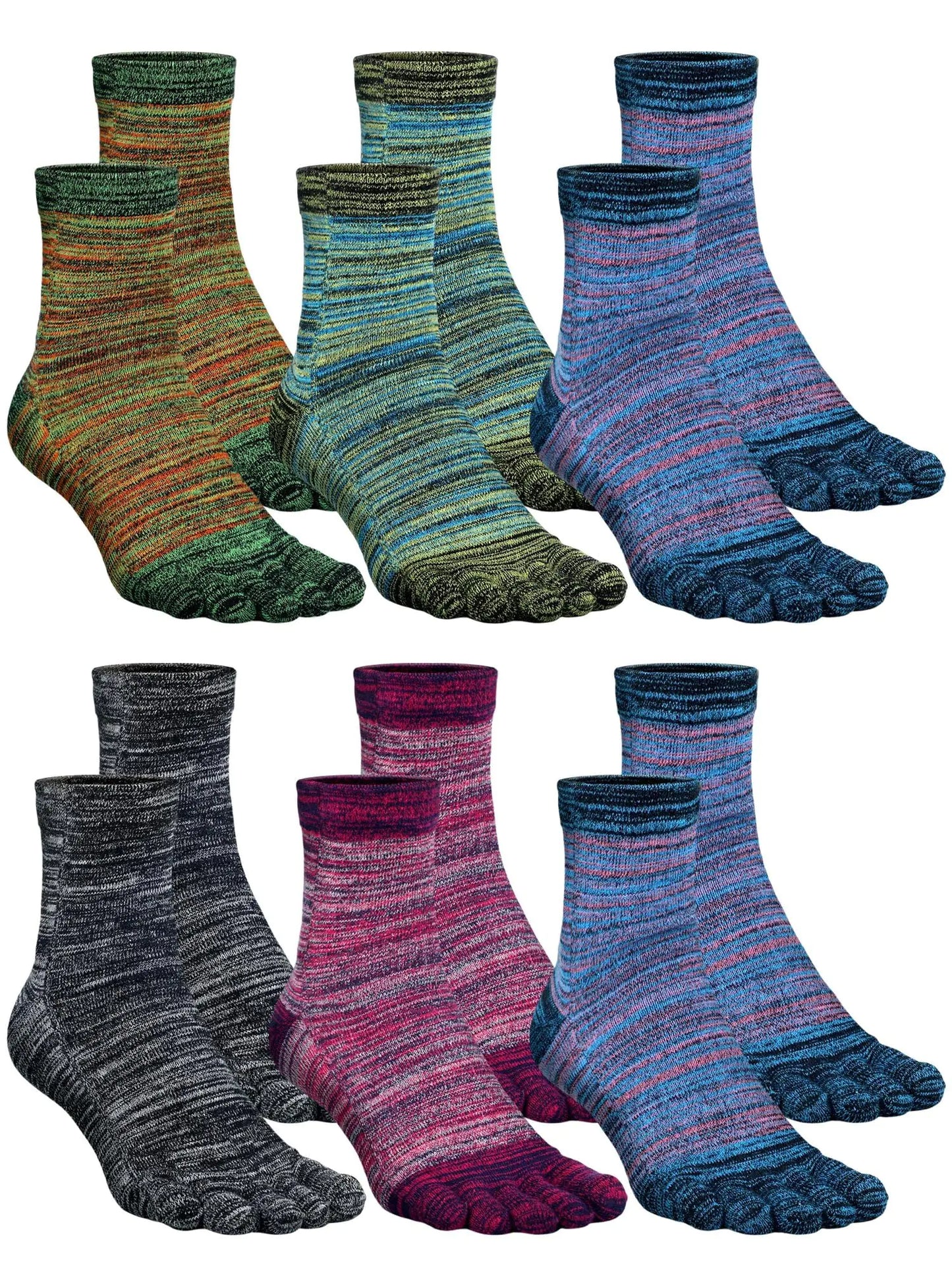 Fourluoo 6 Pairs Women Toe Socks Cotton Crew Toe Socks