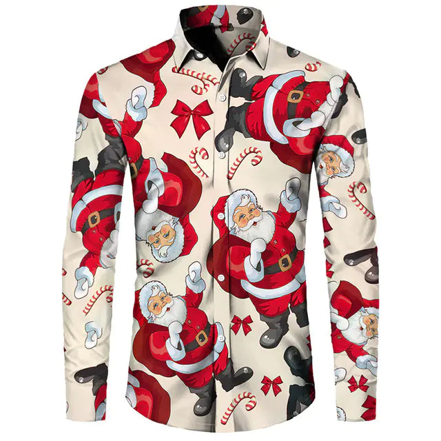 Hawaiian Christmas Theme Casual Polyester Men's Shirt