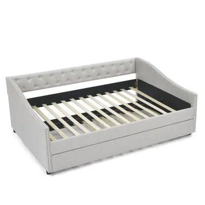 The Full-size Sofa Bed Features A Double Upholstered Tufted Sofa Bed On Wheels