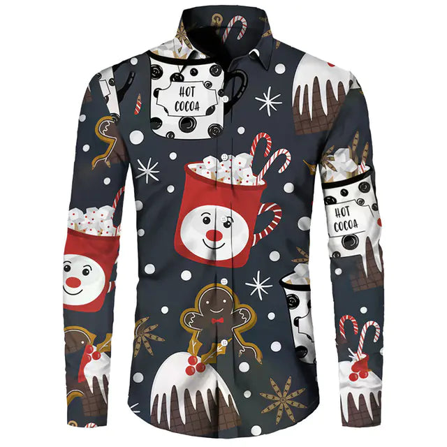 Hawaiian Christmas Theme Casual Polyester Men's Shirt