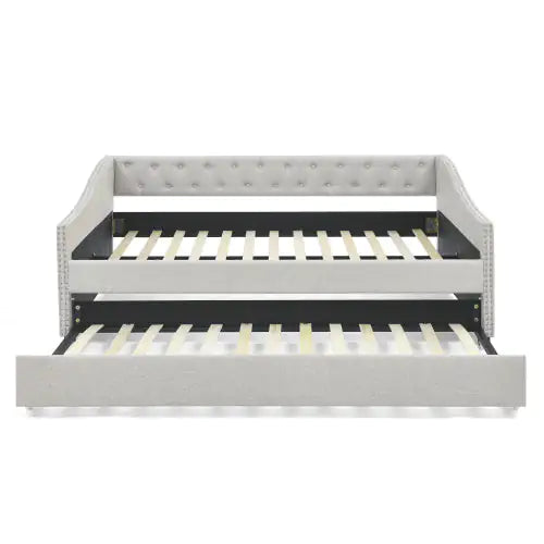 The Full-size Sofa Bed Features A Double Upholstered Tufted Sofa Bed On Wheels