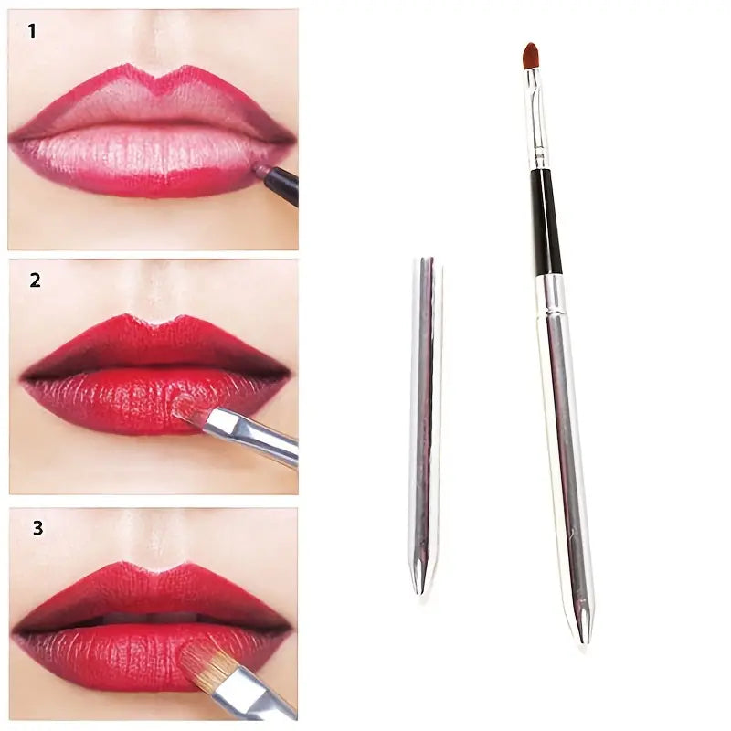 Portable Lip Makeup Brush with Metal Handle (1Pc)
