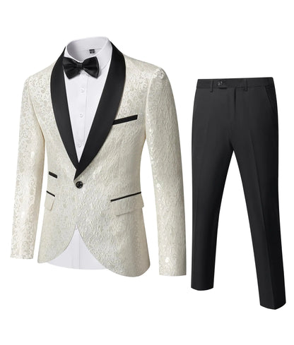 YND Mens 2 Piece Slim Fit Suit Set One Button Shawl