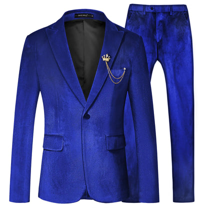 MAGE MALE Mens 2 Piece Velvet Suit One Button Tuxedo Slim Fit