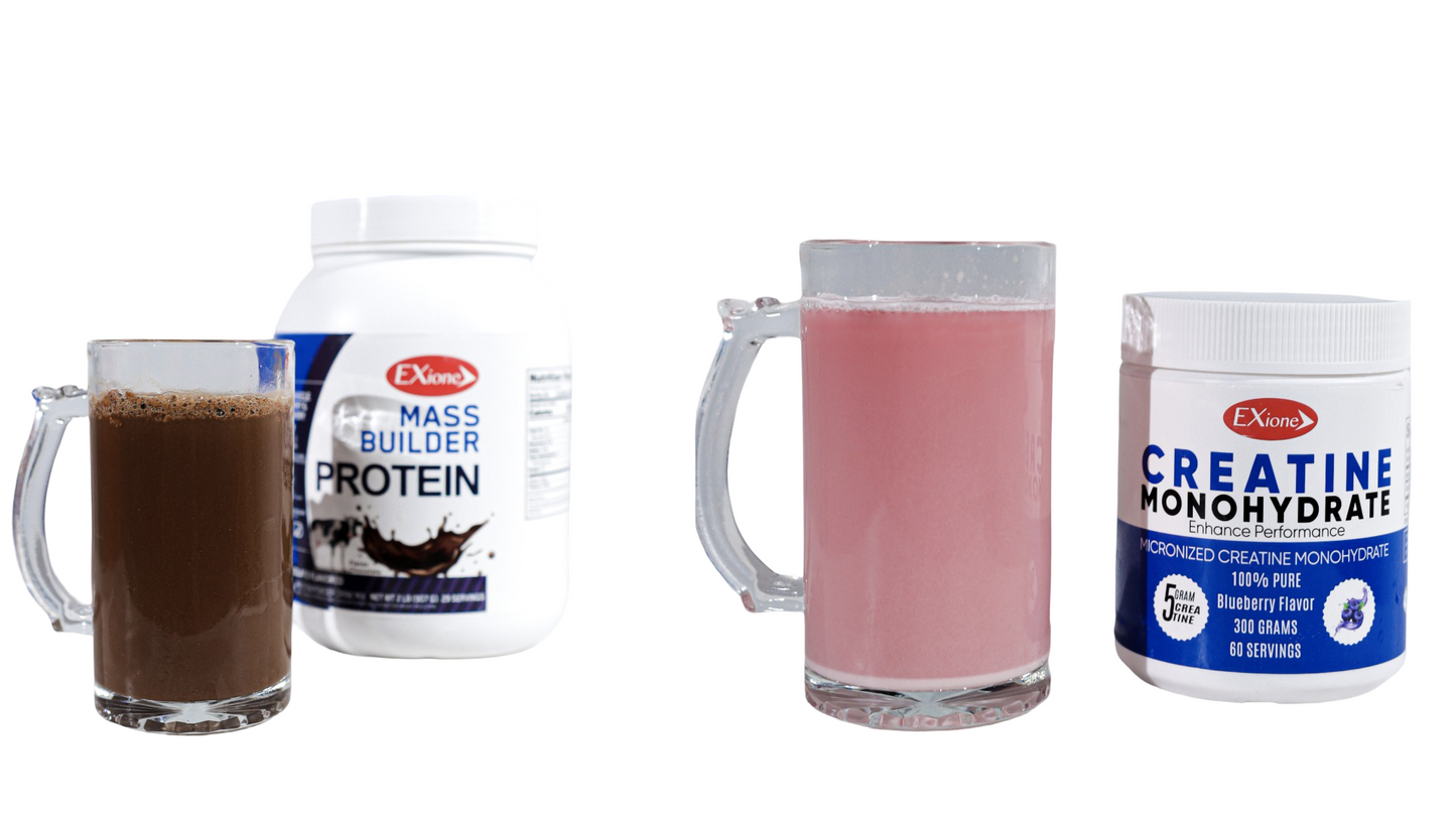 Exione  Chocolate Mass Builder Protein powder And Blueberry Creatine Monohydratew