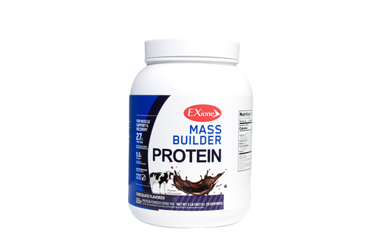 Exione 27g  Chocolate Milkshake Mass Builder Whey Protein Powder Low‑Sugar  Post-Workout Muscle Recovery