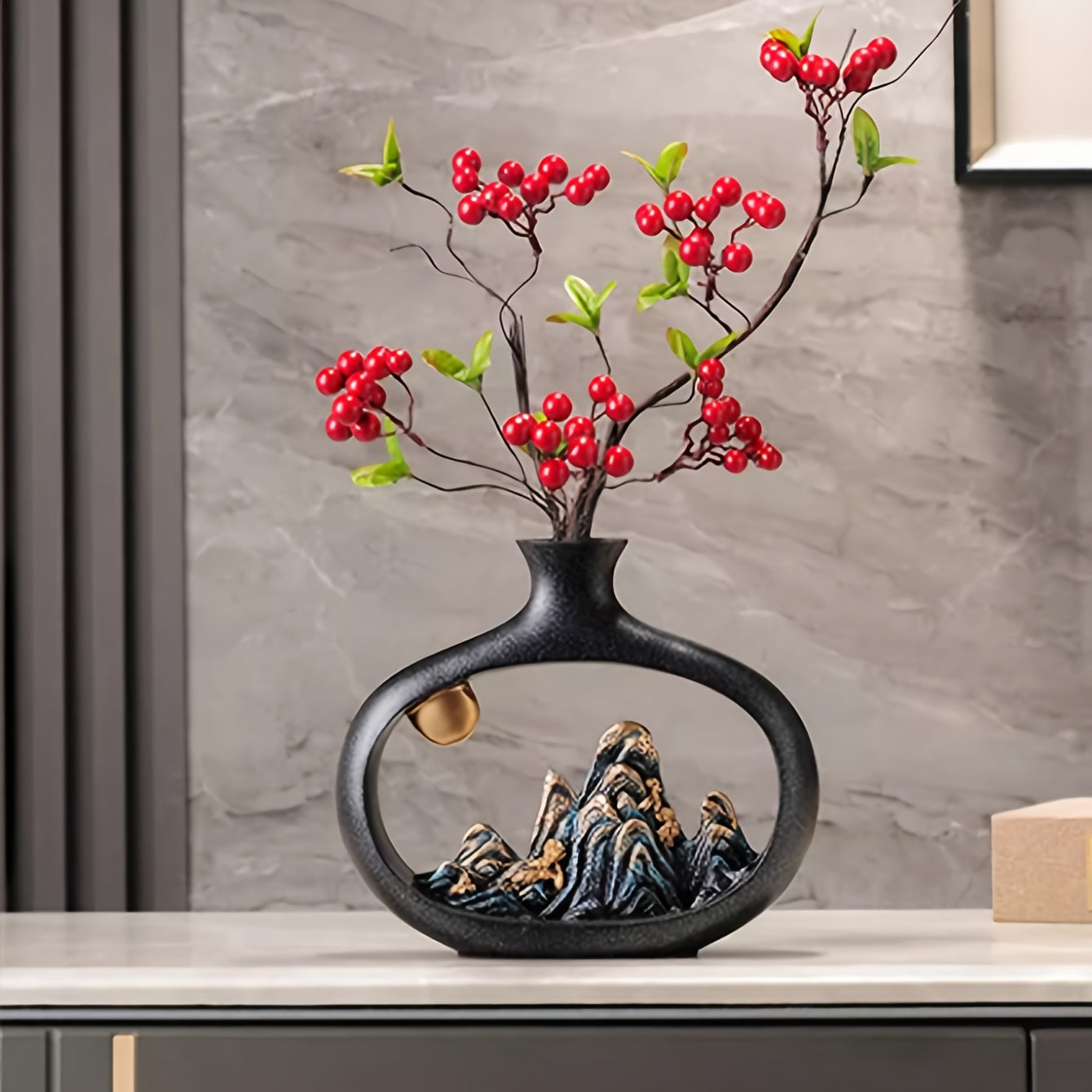 Style Landscape Decor Flower Vase - Perfect For Living Room Wine Cabinet Office Decorations
