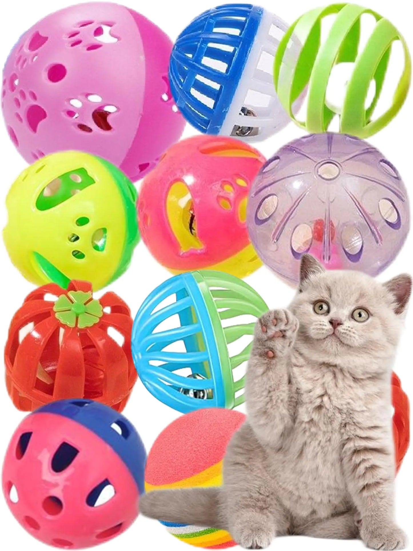 DIYUQISHI Classic Cat Toys for Indoor Cats 10 Pcs 1.5~2.2 Plastic Cat Ball with Bell to Arouse The Cats Interest for All Breed Sizes
