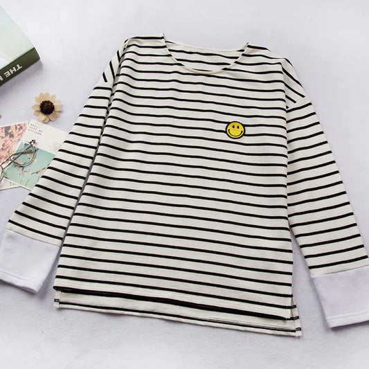 Plus Size Striped Long Sleeve Women's T-Shirt