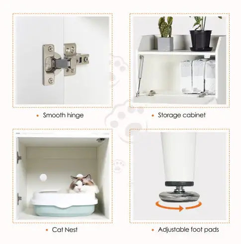 Litter Box Enclosure With Shelves And Doors White Wooden Hidden Cat