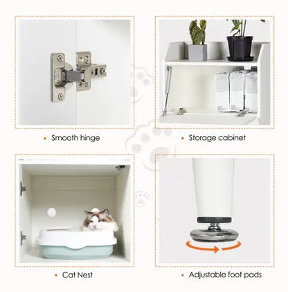 Litter Box Enclosure With Shelves And Doors White Wooden Hidden Cat