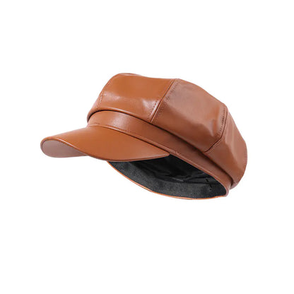 Retro PU Leather Beret Hat for Women in Spring/Fall