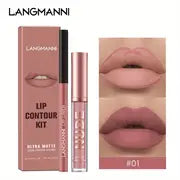 LANGMANNI 2Pcs Long-Lasting Lip Gloss & Liner Set