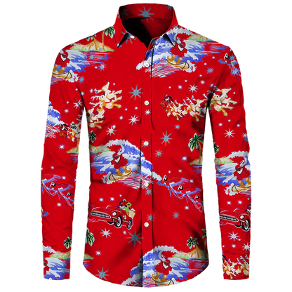 Hawaiian Christmas Theme Casual Polyester Men's Shirt
