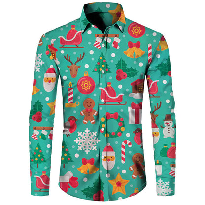 Hawaiian Christmas Theme Casual Polyester Men's Shirt