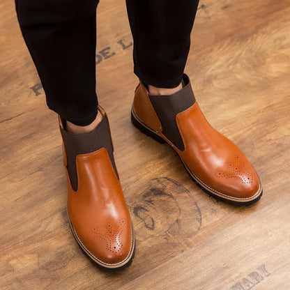 Casual High-Top Leather Chelsea Boots
