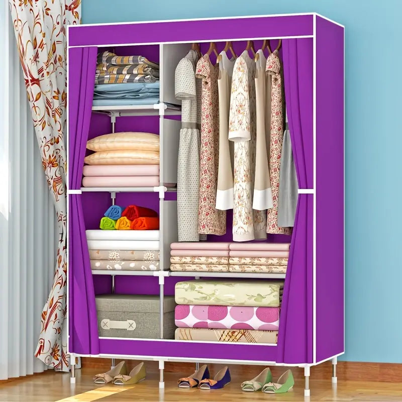 Portable Wardrobe Storage Organizer with Hanging Rods