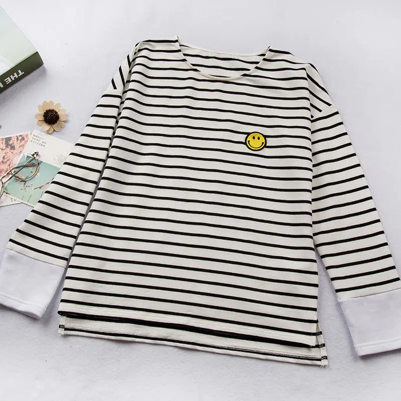 Plus Size Striped Long Sleeve Women's T-Shirt