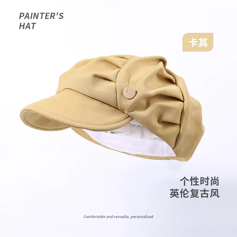 Retro PU Leather Beret Hat for Women in Spring/Fall