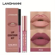 LANGMANNI 2Pcs Long-Lasting Lip Gloss & Liner Set